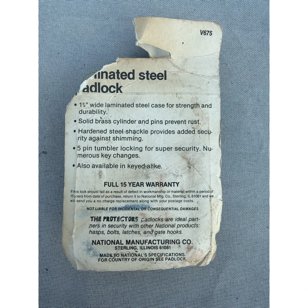 National padlock NIP unused V675 5 Pin Tumbler Vintage Laminated Steel